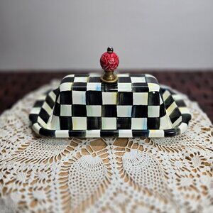 Vintage MacKenzie-Childs Courtly Check Enamel Butter Box Red Finial